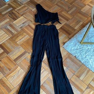 Only Tonight Black Two-Piece Wide-Leg Jumpsuit